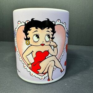 Vintage 1986 Betty Boop Vandor Coffee Mug Lavender Heart Red Dress Made in Japan